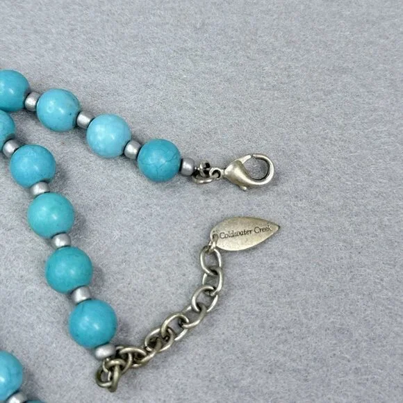 Coldwater Creek Necklace Turquoise Beaded 10mm Teardrop Pendant Reversible - Picture 3 of 6